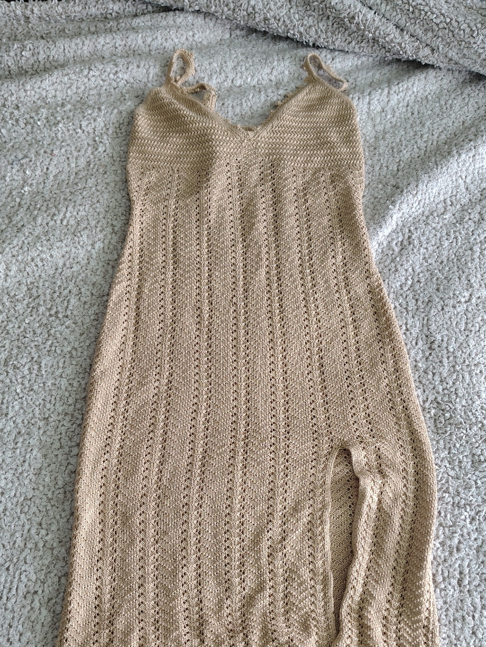 Beige Knit Maxi Dress with Spaghetti Straps